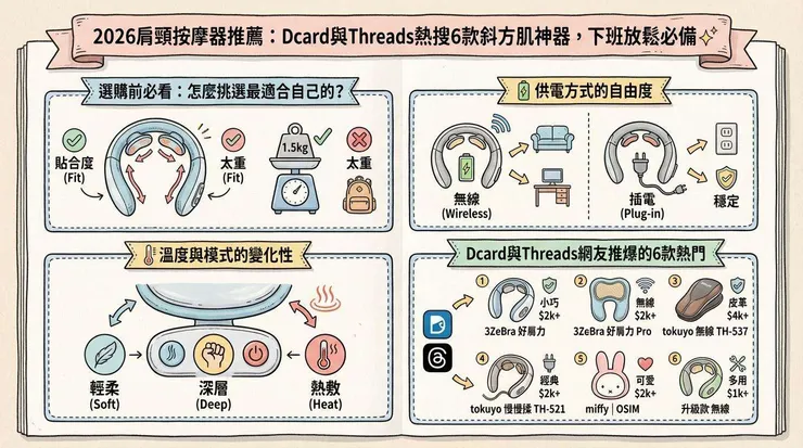2026肩頸按摩器推薦：Dcard與Threads熱搜6款斜方肌神器，下班放鬆必備 ✨