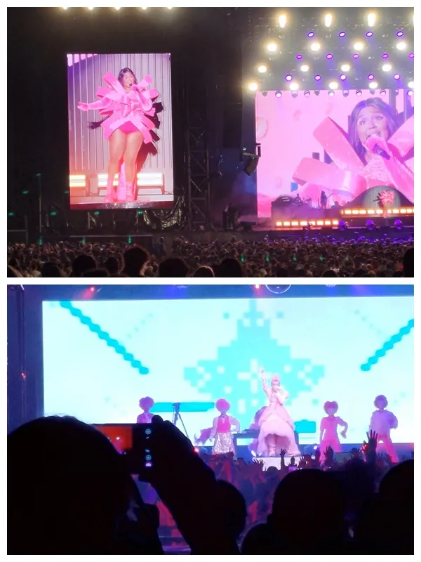 上圖是現在超紅的美國歌手LIZZO麗珠,舞台設計精彩到讓人以為在看個人演唱會。LIZZO之後再衝到23:00在紅舞台開唱的卡莉怪妞。因為是在室內,我又站不到好位置,15分鐘後就棄場了。