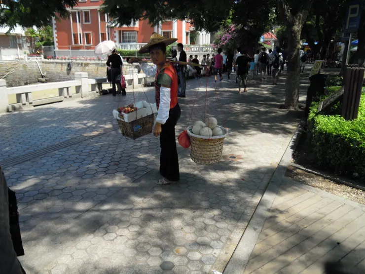 一肩椰子一肩紅毛丹的小販