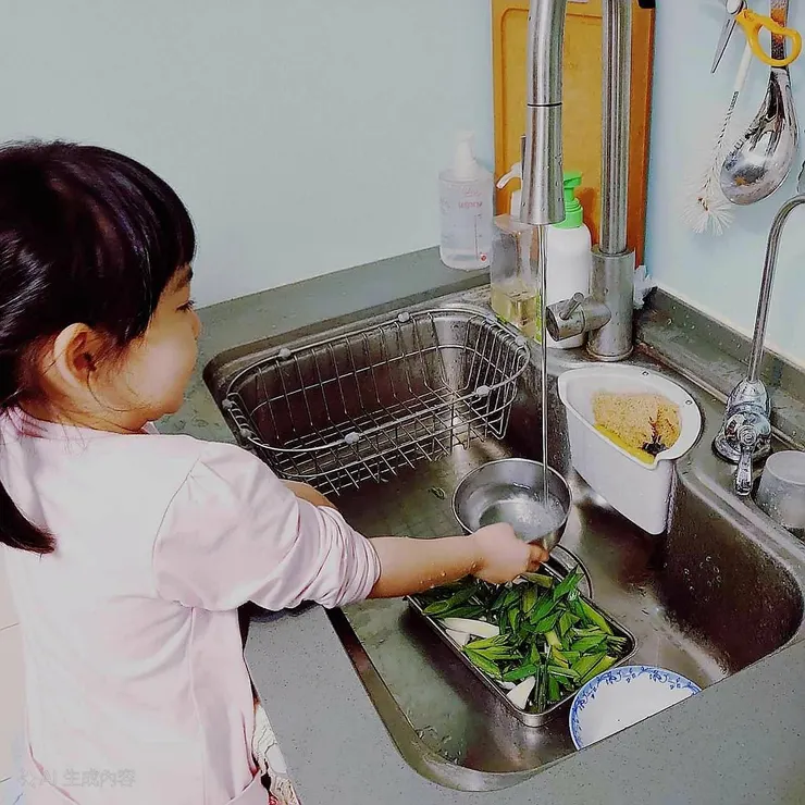 放下效率之後，現在女兒是我的最佳幫手，我們在廚房裡一起從容做料理。