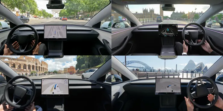 Supervised FSD Testing - Paris, London, Sydney and Rome (clockwise)