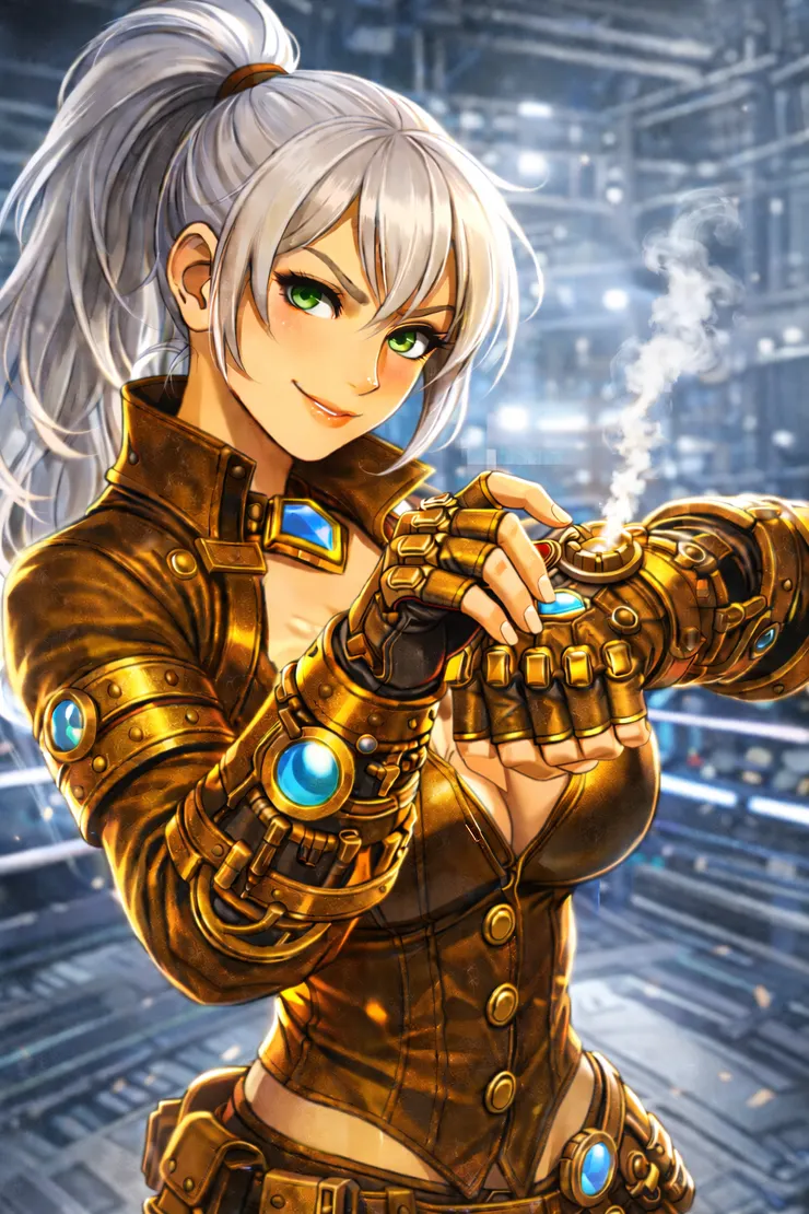 她微微歪頭，笑容甜美而危險。