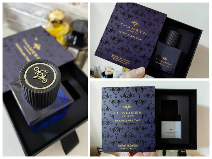 香水正裝外盒為桌屜式拉開設計，磁吸式瓶蓋質感很好