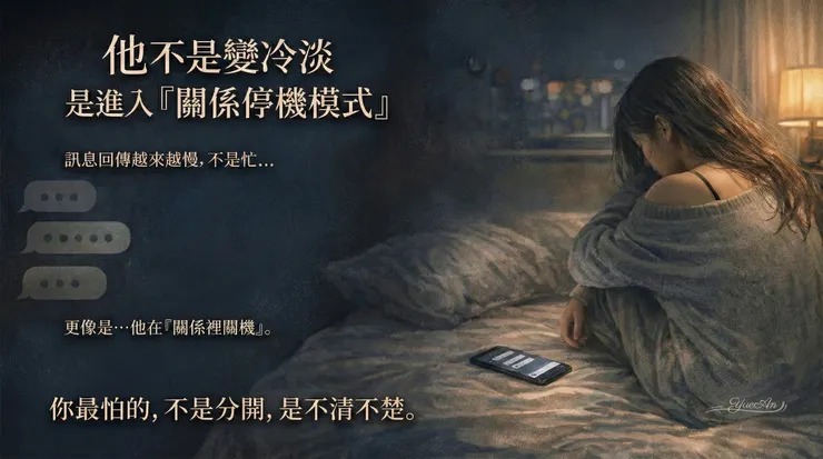 面對男友已讀不回的焦慮，可能源自「關係停機模式」與逃避型依附的防衛機制。（圖片來源：悅安身心診所）