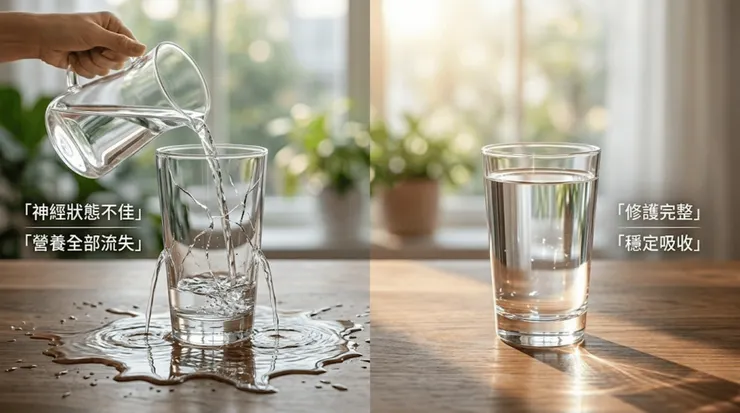 狀態不穩的神經系統就像有裂縫的水杯,單純補充營養只是任其流失;你必須先「修補裂縫」,才能真正把營養留住