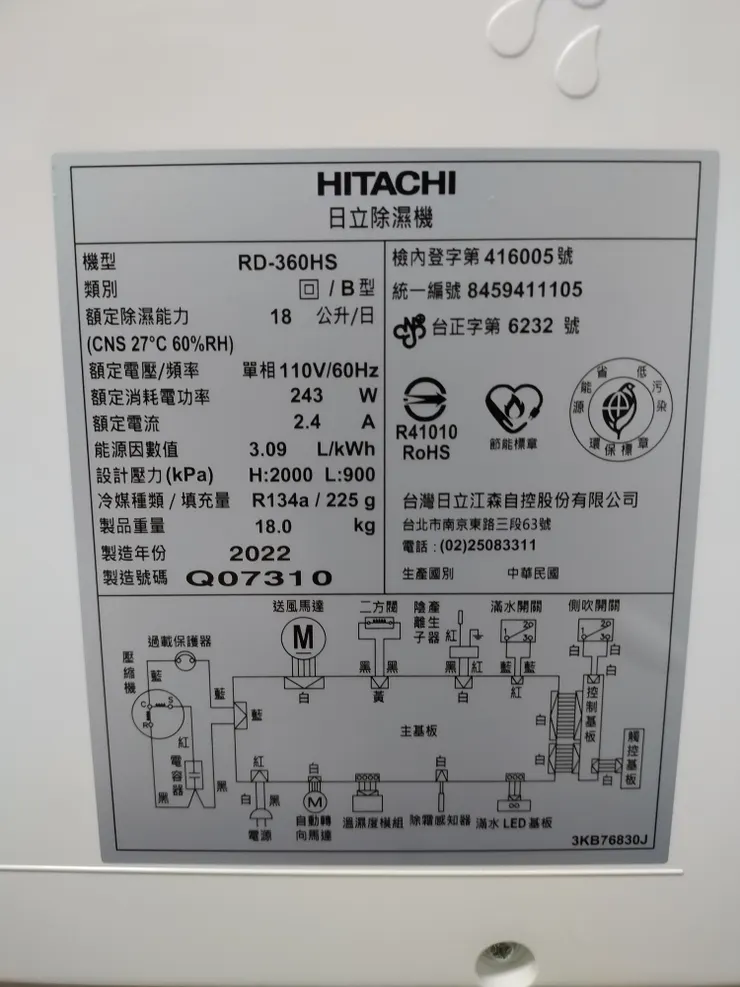 除濕機的外殼標示