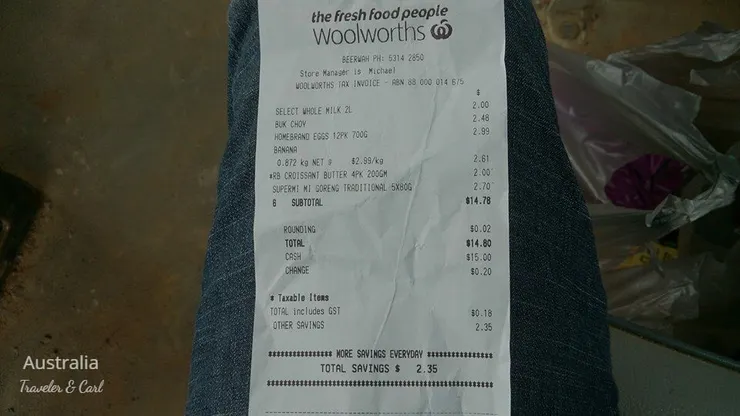 Shopping day Woolworths 購物發票