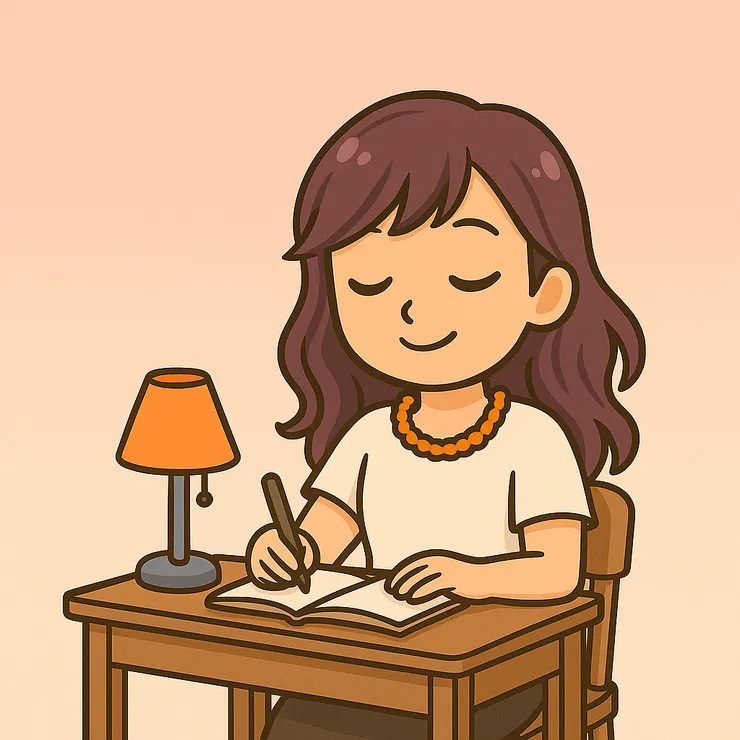 我努力在桌邊奮筆疾書✍️ 一臉好像在寫什麼大作品， 其實只是在記錄： 今天又少女心爆發一次。🤣