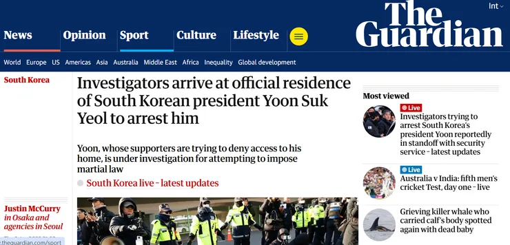 圖片及文章出處https://www.theguardian.com/world/2025/jan/02/police-en-route-arrest-yoon-suk-yeol-south-korea-president