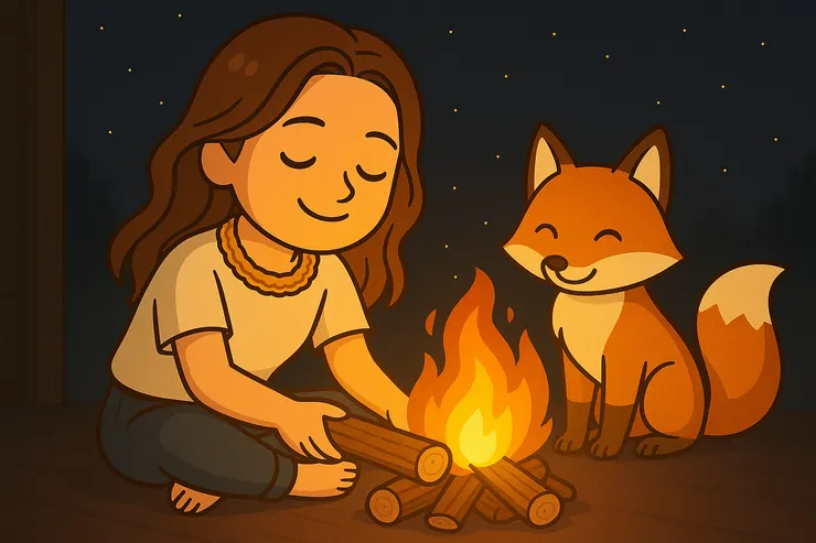 我提醒自己，膽小鬼也能當火夫啦～慢慢加柴，不求熊熊大火，而是一根柴、一縷光，讓火苗在心裡緩緩燃起。至少要先暖住自己，把心烤熟。勇氣啊，從來不是轟然爆發，而是緩緩在溫暖裡長出光來。