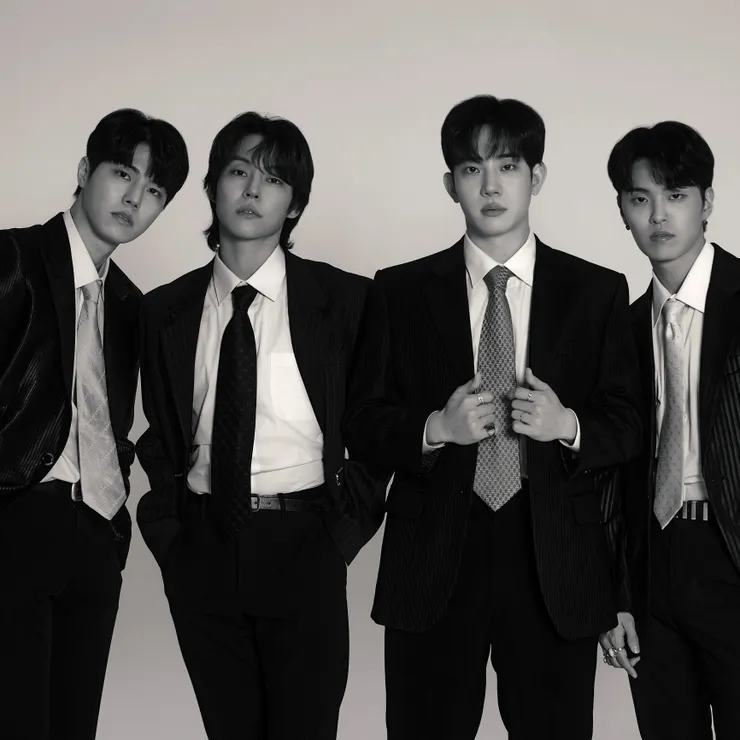 The Rose《HEAL》團體概念照，成員由左至右為李載炯、金佑星、朴洮儁、和李河寯。圖片來源：Bugs