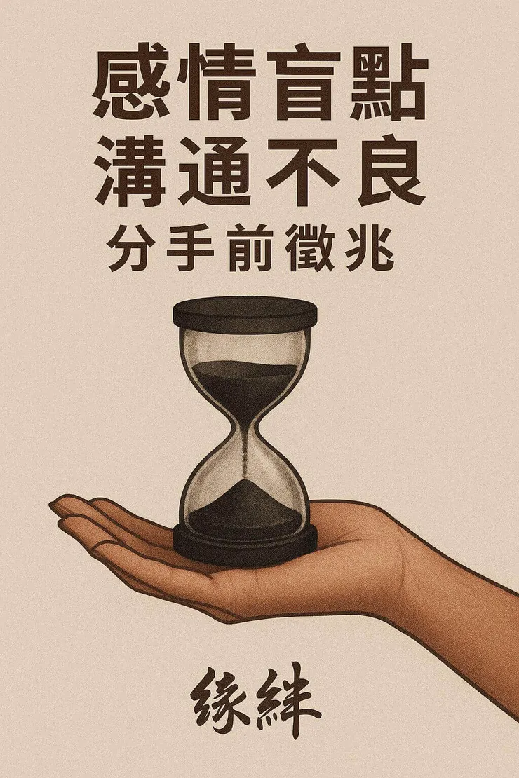 手掌托著流逝的沙漏或被無形線條綑綁的女性剪影,象徵在感情盲點中過度付出、自我消耗與自卑的痛苦。