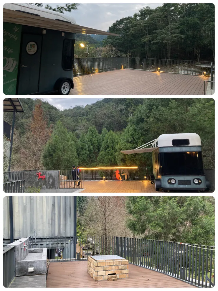 可愛的綠色露營車！位在二樓的觀景台視野真的很棒！