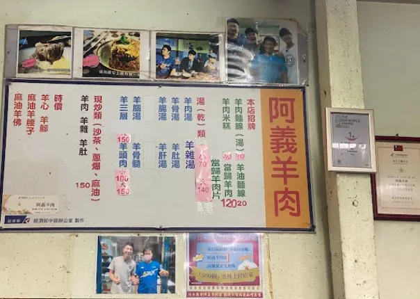 阿義羊肉菜單(擷取自google地圖)