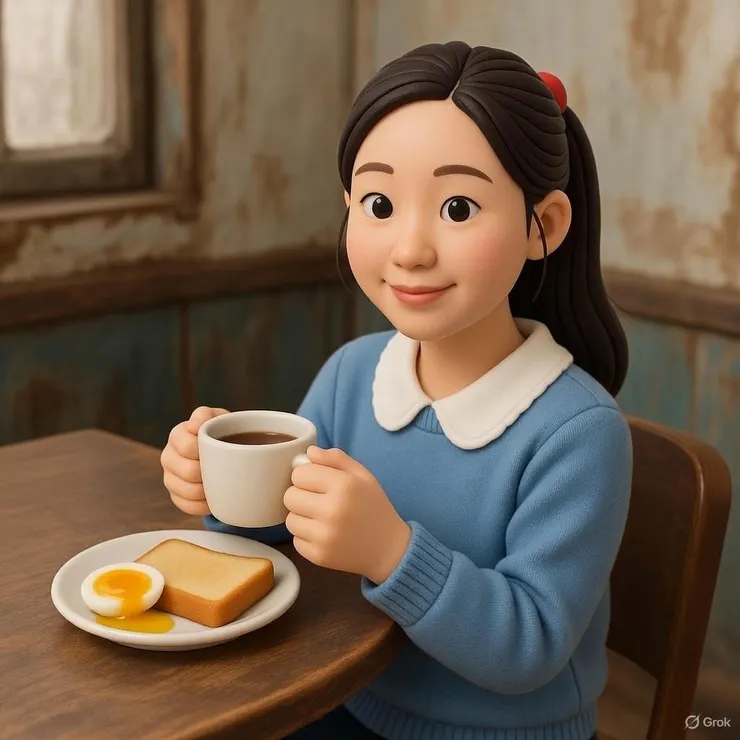 在南洋風味的咖啡店點了咖啡和烤麵包