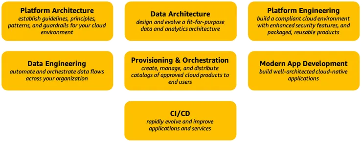一張描繪 AWS CAF 平台透視功能圖。