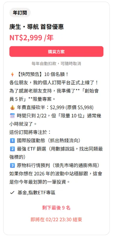 年訂閱首發優惠