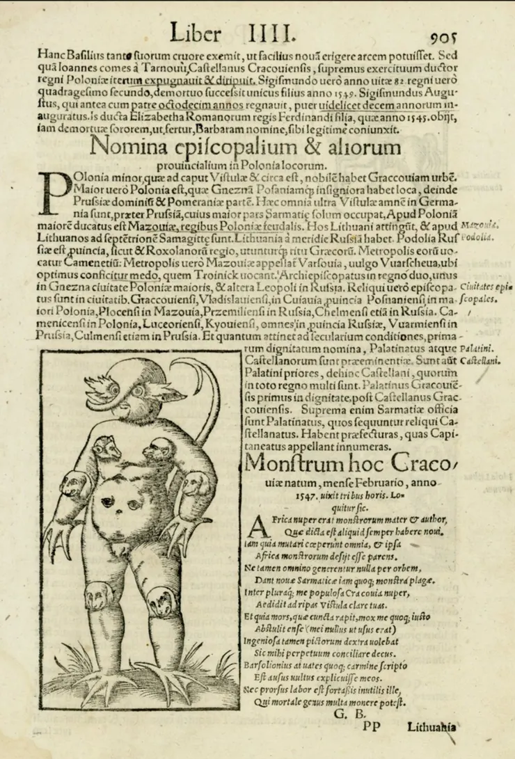 在其1559年出版的Histoires Prodigieuses中的克拉科夫怪物描繪