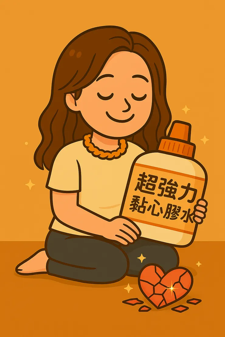 別怕心碎，我自備超強力黏心膠水，還能貼上小貼紙說：「這裡痛過，但還是很可愛呀」。