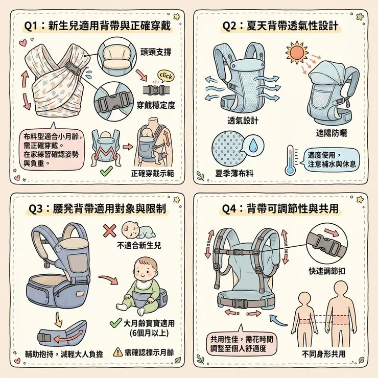 嬰兒背帶常見問題：月齡、透氣、腰凳一次看