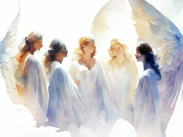  天使不分性別、年齡、種族(AI繪圖：Recraft AI；畫不出更細緻的臉和意境...)