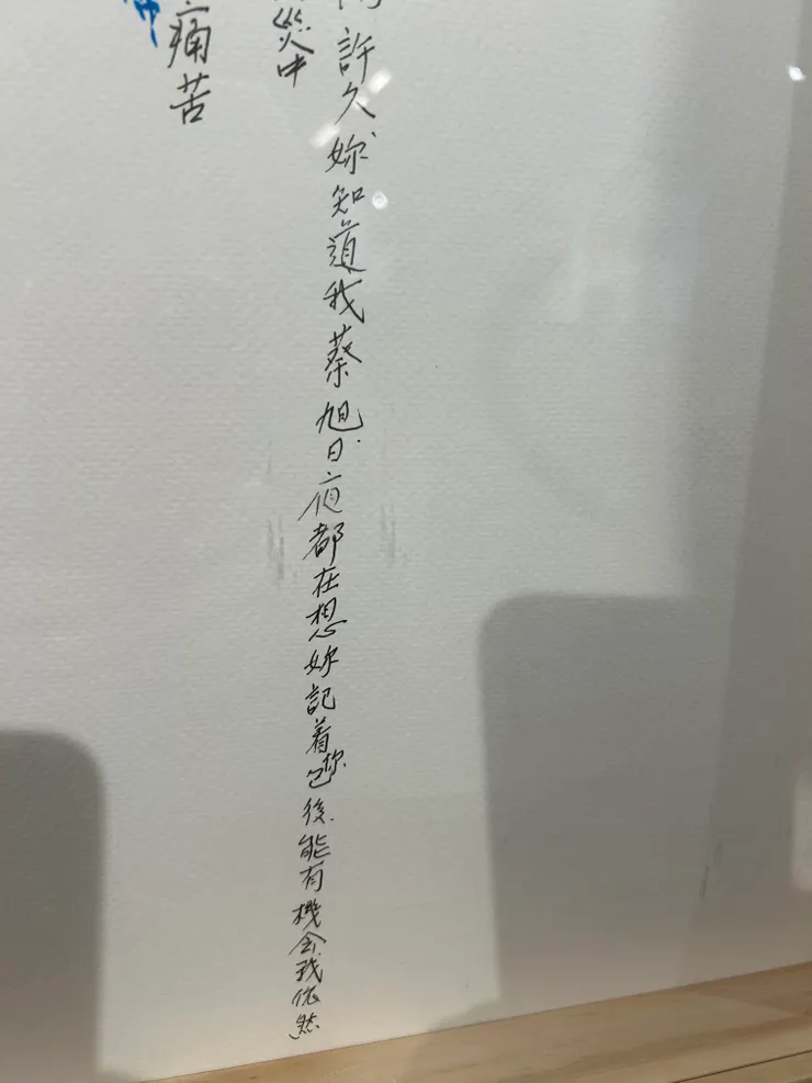 這位伯伯直言自己的名字，對亡妻訴說自己的思念與痛苦：「我蔡旭日夜想妳記著你.....」情感強烈，令人動容。