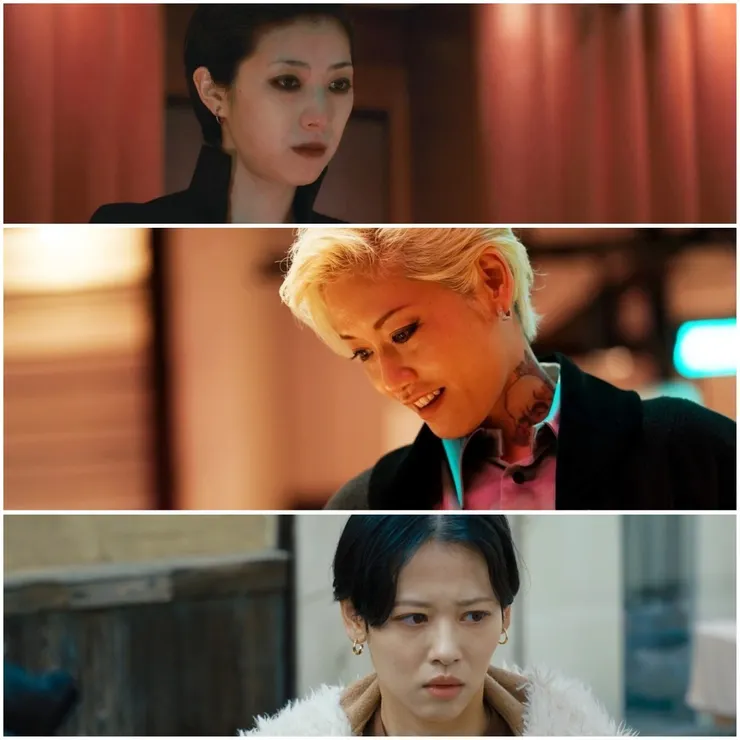 由上到下，分別是車田（縄田花音／縄田カノン 飾）、林田（莎琳ROCK／サリngROCK 飾）、崎田友里（田中沙依 飾）