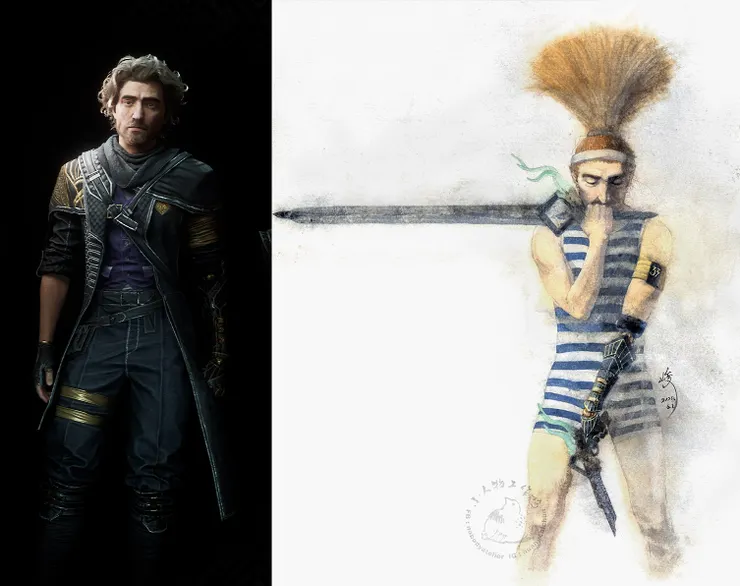 右：遊戲中的古斯塔夫 左：我畫的古斯塔夫 (遊戲包含紙娃娃系統)