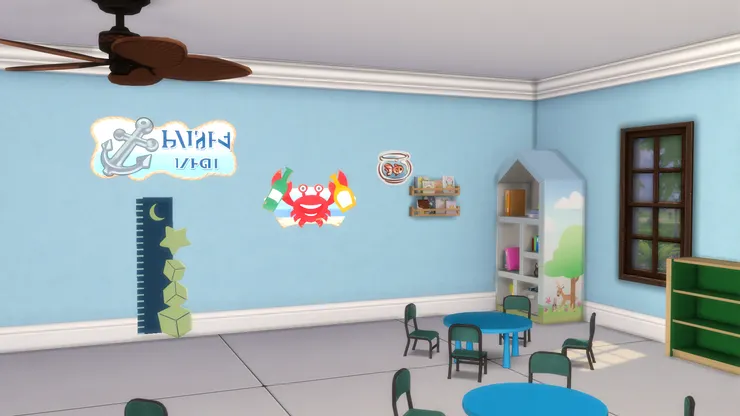 牆壁上的圖案都跟海洋有關。