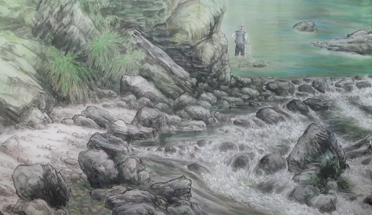 〈溪聲山色〉局部－垂釣者