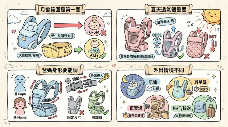 嬰兒背帶怎麼選？先看月齡，不要先看顏色