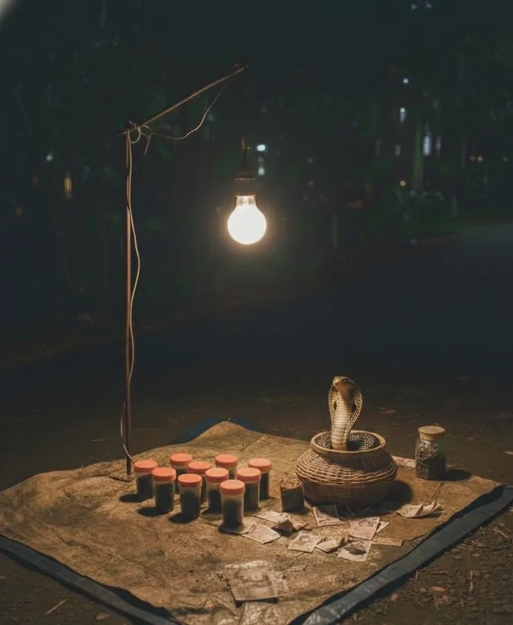 黃昏時刻女王祿仙架起燈光開始賣藥(AI示意)