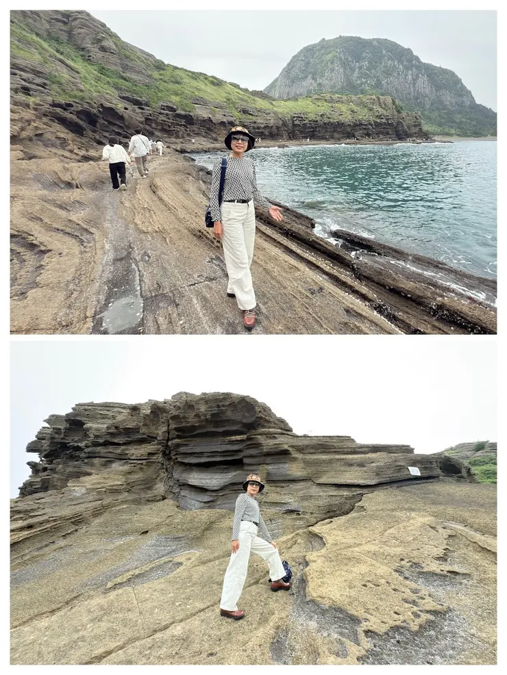 海邊和峭壁都是平行的凹槽溝