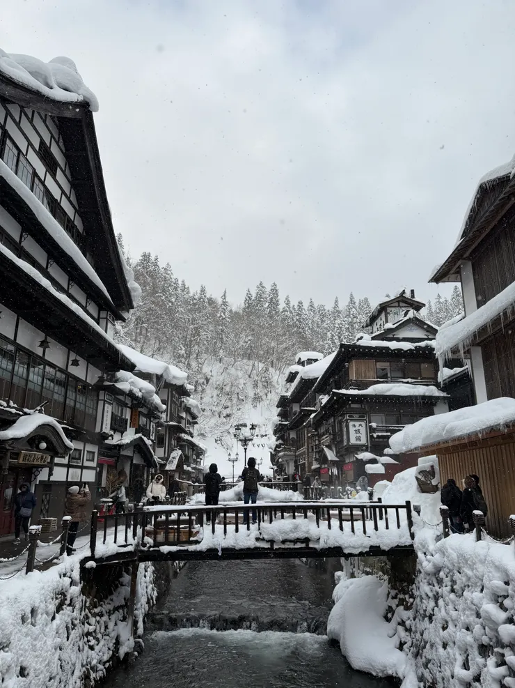 覆上厚厚銀白雪的溫泉街