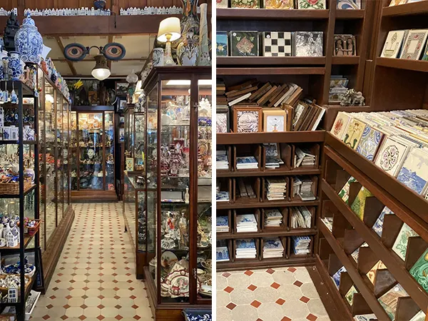 古董店的手繪藍瓷和復古磁磚