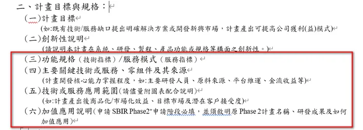 SBIR研發補助創業計畫書格式
