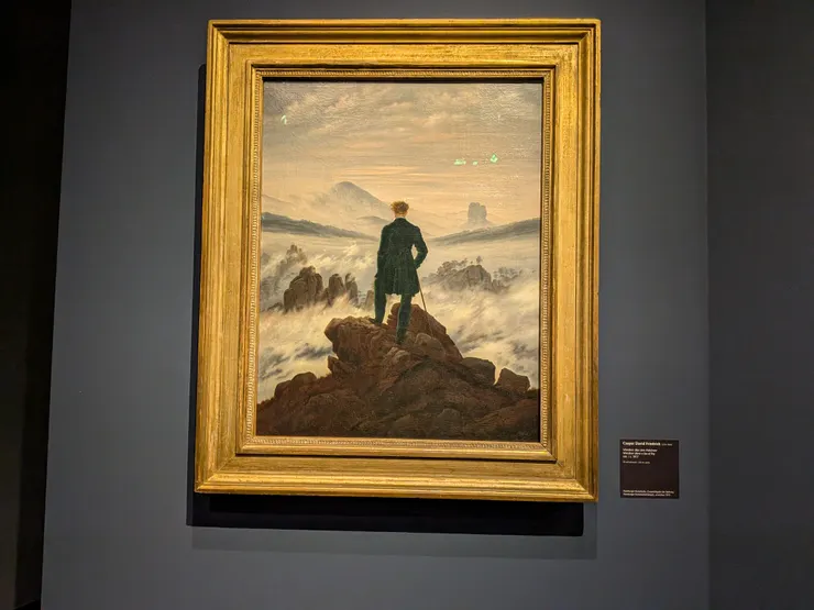 卡斯帕·大衛·弗里德里希（Caspar David Friedrich），〈霧海上的旅人〉（Wanderer über dem Nebelmeer），約 1817 年，油彩、畫布，94.8 x 74.8 公分，德國漢堡美術館（Hamburger Kunsthalle）。