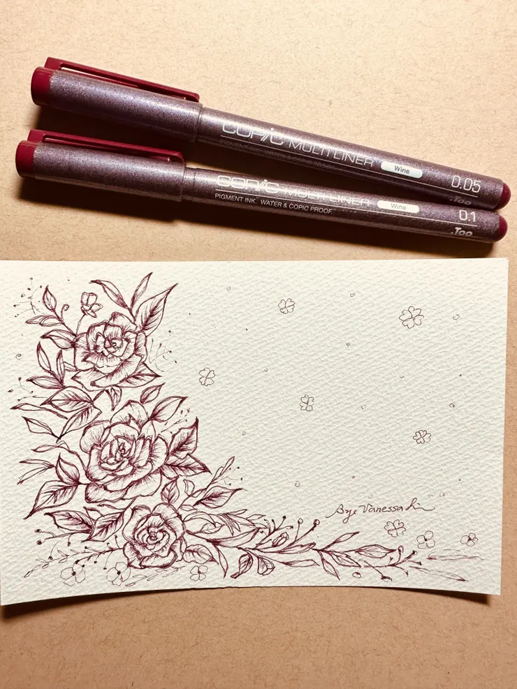 圖5 紅色花卉，紅色代針筆