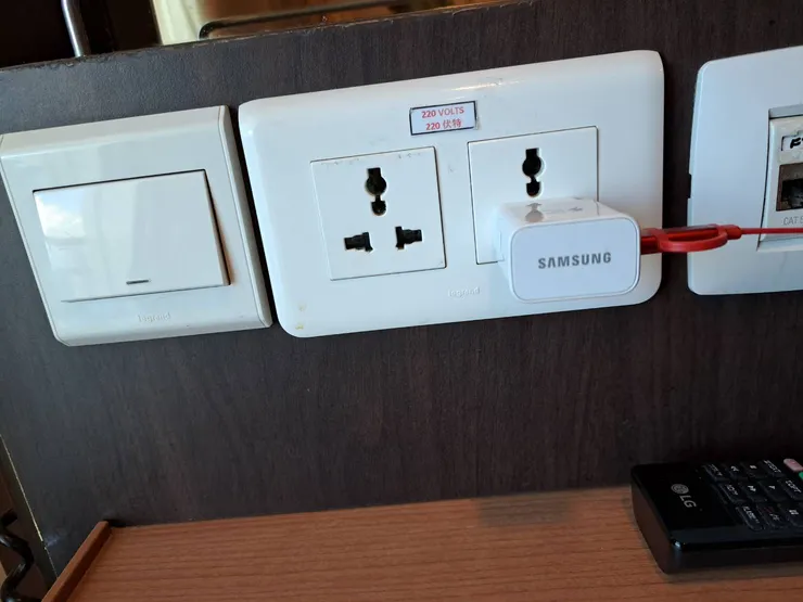 帶上插頭，可以自動變壓很安心，確認插頭上面有些110v~220（或是240？））