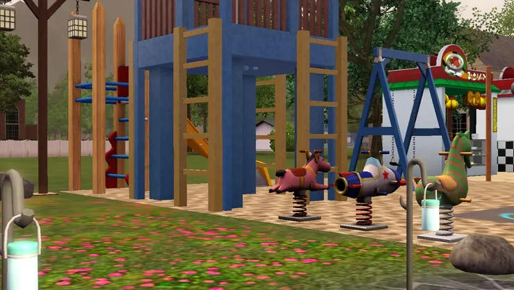 區域連接的位置我不想只是青草地，但也又不想太花俏雜亂，便加上了這些小花。