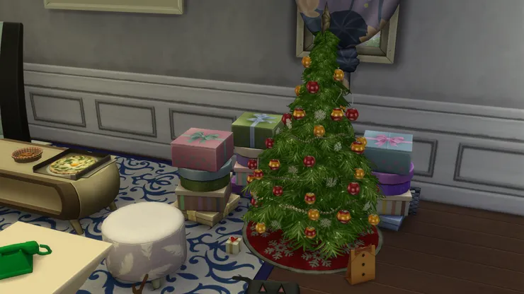 聖誕樹周圍放滿禮物！待會有交換禮物和抽獎，人人有份，永不落空！