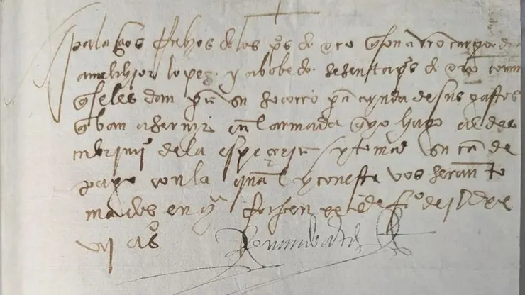 柯爾地斯於1527簽署的文件。圖片取自BBC