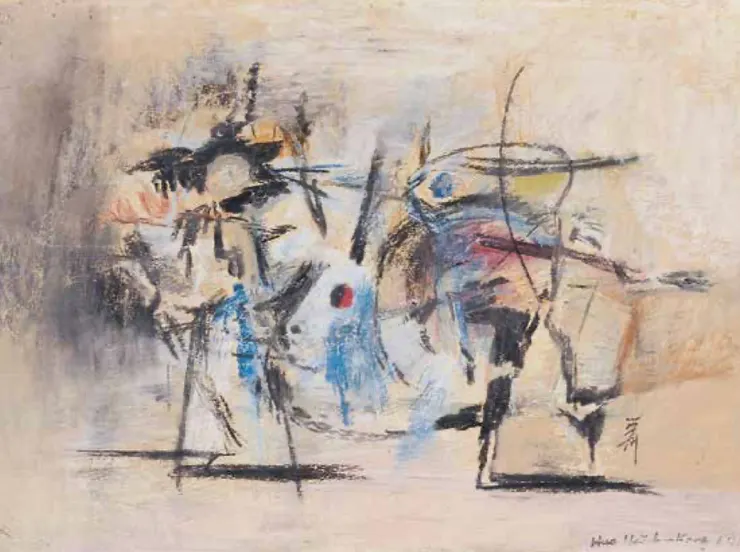 霍剛1958年的粉臘筆作品,臺北市立美術館典藏。(圖片出處/《寂弦.高韻.霍剛》