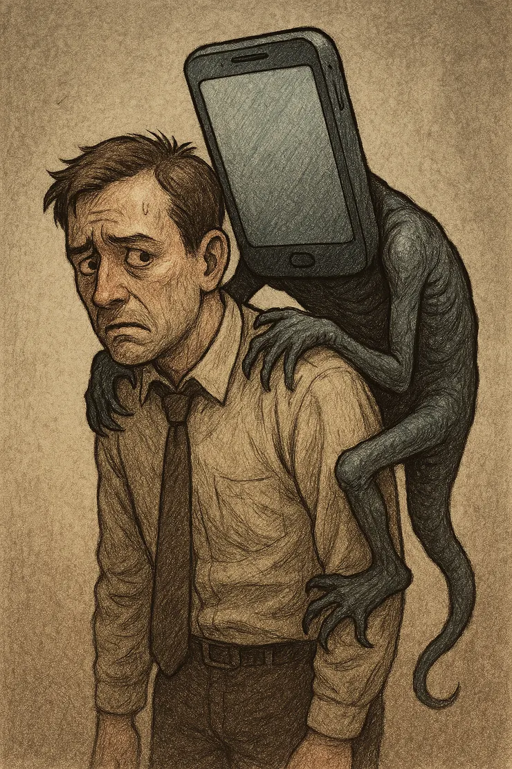 約 50% 的使用者（ 30 歲以下則高達 80%）擔心自己過度使用手機。由 ChatGPT 繪製。