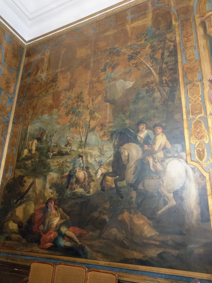 描繪狩獵過程的皮革壁紙