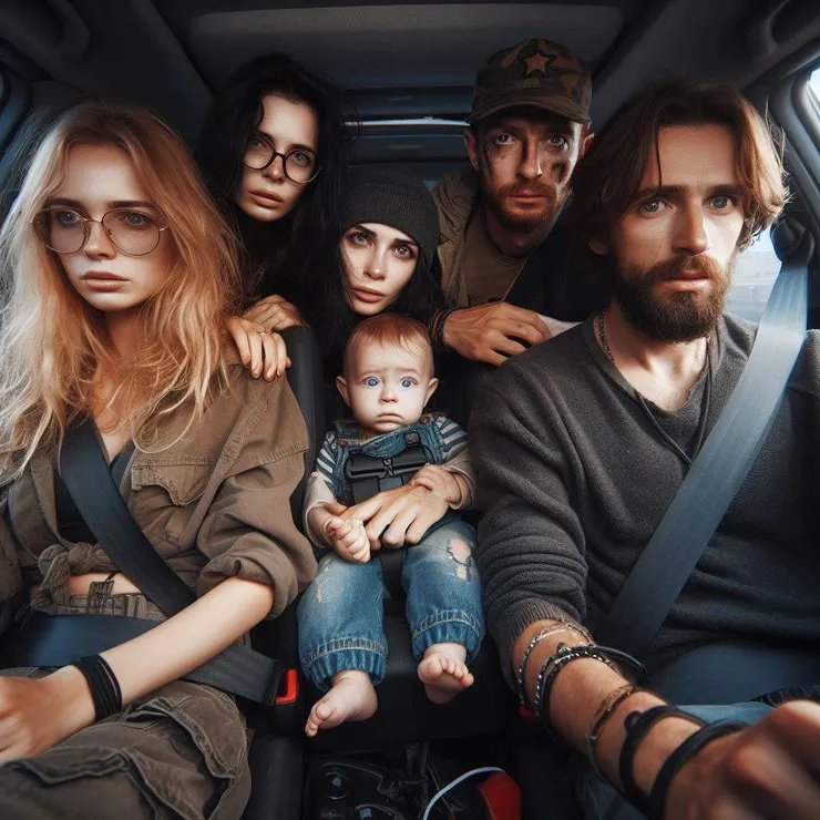 此為AI製圖，雖然實際上對方宣稱小孩有坐安全座椅，但超載就是危險！零容忍！