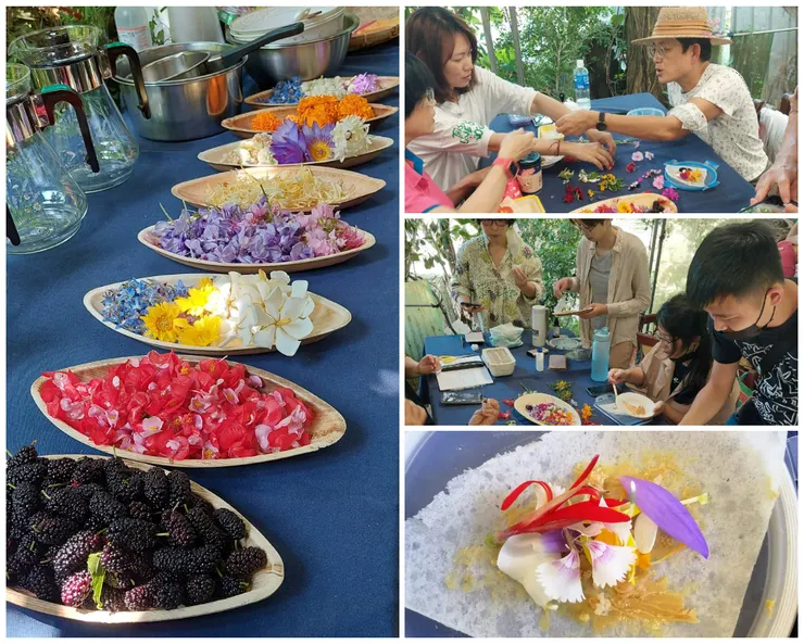 學員分組包花花春捲。還有甚麼比大口咬下各式芳菲所做成的春捲,更能品嘗春天的風情?!