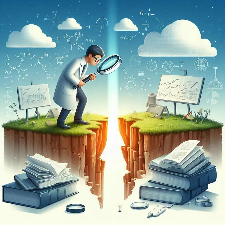 copilot。幫我畫張圖：現象與理論之間的落差