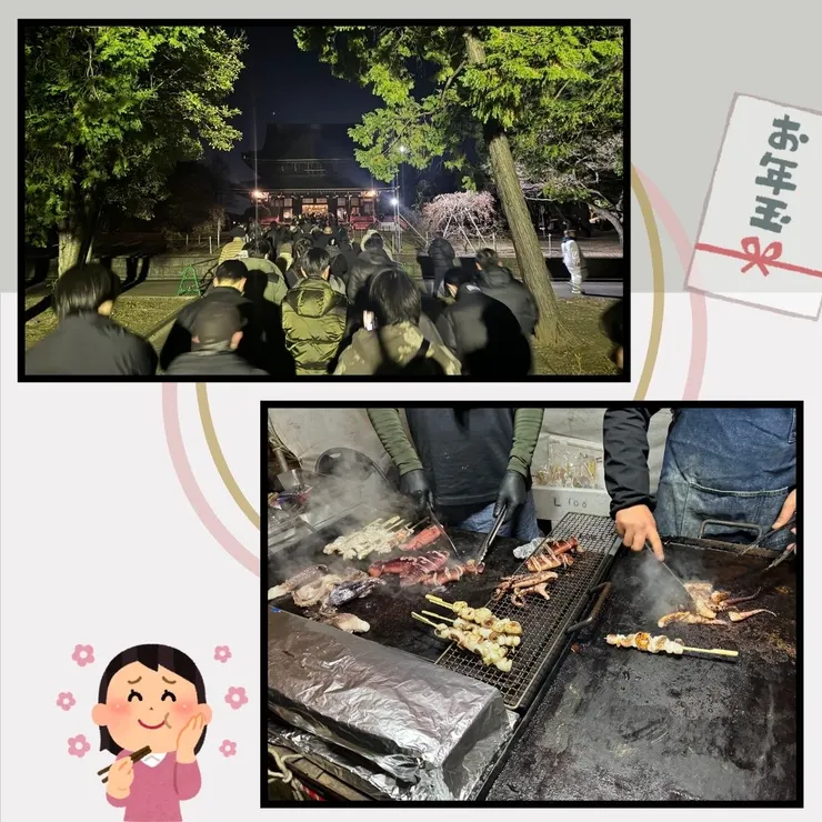 敲鐘完後也去主寺廟裡參拜，雖然已經半夜了，我還是忍不住美食香味的誘惑😋