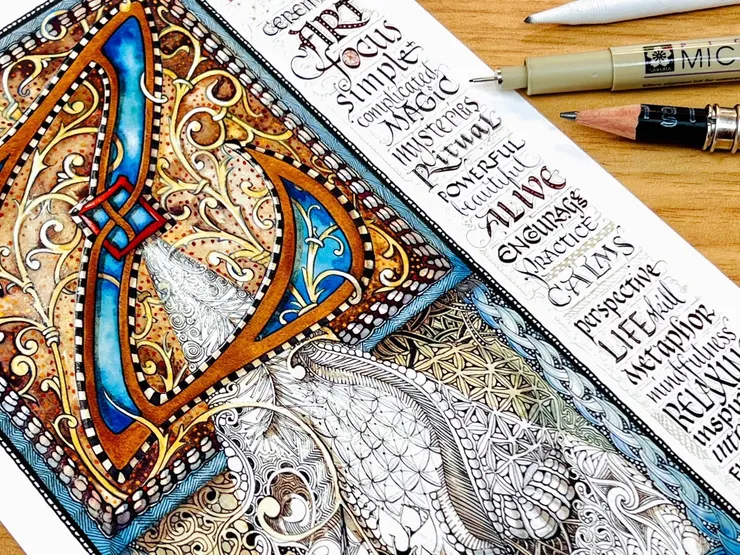 Zentangle創辦人之一Maria所創作的禪繞明信片